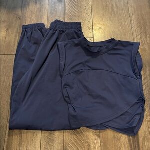 Navy Blue Sleeveless Top and Pants Set